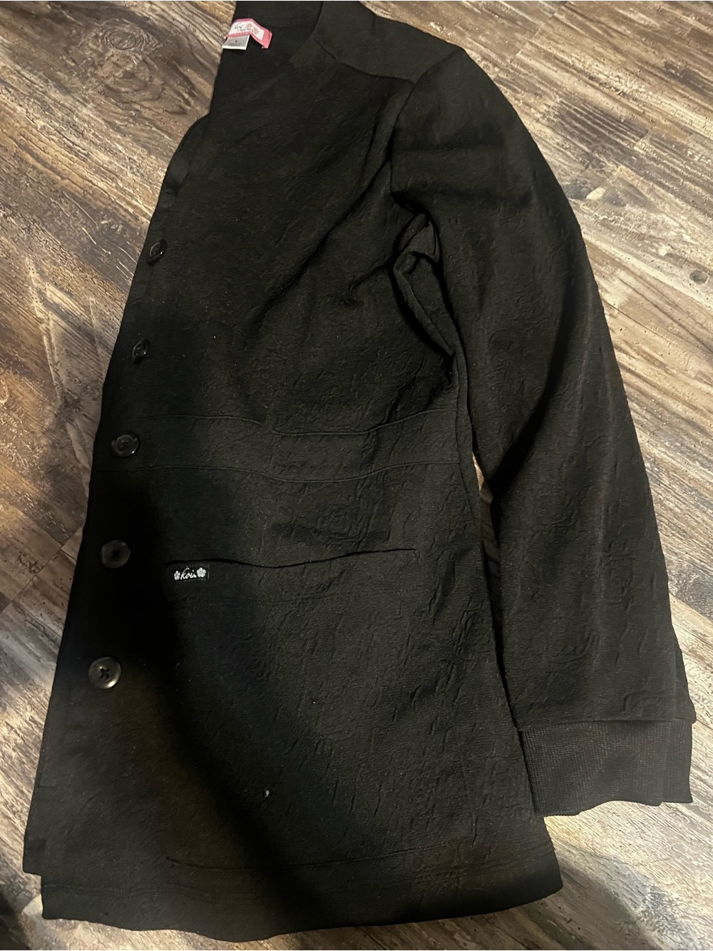koi Black Women's Textured Button-Front Lab Coat